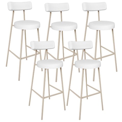 Kit 05 Banquetas Alta Bar Cozinha Sala de Jantar Aço Milão Arena L02 Facto Branco - Lyam Decor