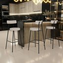 Ver imagem 2 de Kit 03 Banquetas Alta Bar Cozinha Sala De Jantar Em Aço Milão L02 Linho Bege - Lyam Decor