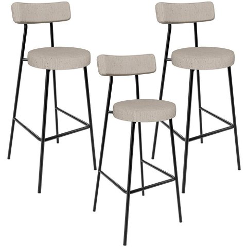 Kit 03 Banquetas Alta Bar Cozinha Sala De Jantar Em Aço Milão L02 Linho Bege - Lyam Decor