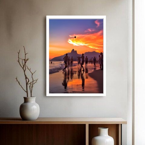 Quadro Decorativo Rio de Janeiro Sol Futebol - 70x50cm:moldura Branca