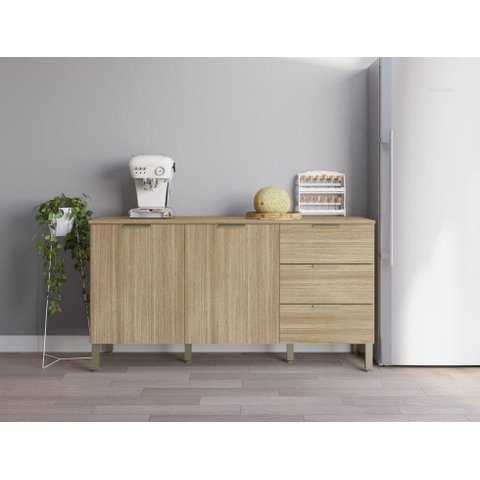 Balcão para Cozinha 1,6m 2 portas 3 gavetas com Tampo Glam Freijó Kits Paraná