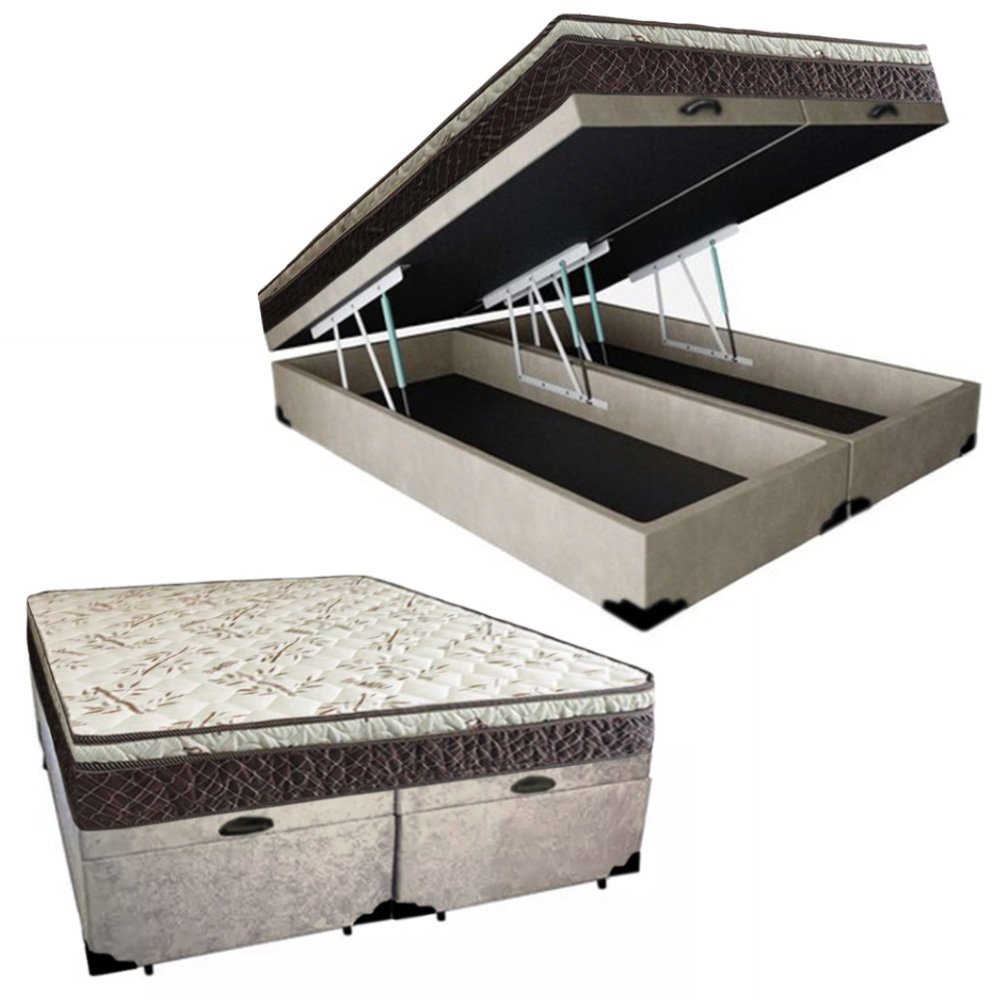 Cama Box Baú Queen Suede Bipartido + Colchão Elegance Ortopédico Espuma D33 Extra Firme 158x198x63 C