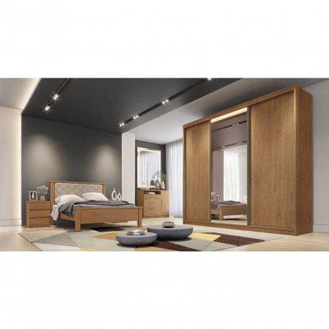 Guarda Roupa Casal com 1 Porta Espelhada 8 Gavetas Diamond-cumaru Móveis Novo Horizonte