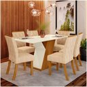 Ver imagem 1 de Conjunto Sala De Jantar Mesa 160cm 6 Cadeiras Lupita Casa 812 Nature Off White E Linho