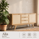 Ver imagem 2 de Balcão Alia 2 Portas 3 Gavetas 100 % MDF Pés de Madeira 135 cm X 36 cm Tauari - Telinha Rattan