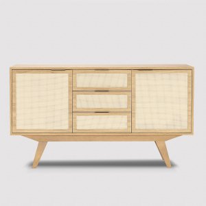 Balcão Alia 2 Portas 3 Gavetas 135 cm x 36 cm  Tauari - Telinha Rattan