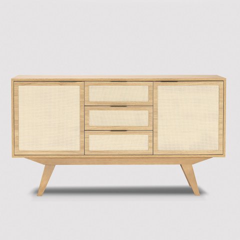 Balcão Alia 2 Portas 3 Gavetas 135 cm x 36 cm Tauari - Telinha Rattan