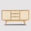 Ver imagem 1 de Balcão Alia 2 Portas 3 Gavetas 100 % MDF Pés de Madeira 135 cm X 36 cm Tauari - Telinha Rattan