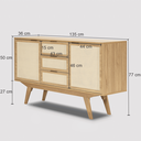 Ver imagem 3 de Balcão Alia 2 Portas 3 Gavetas 100 % MDF Pés de Madeira 135 cm X 36 cm Tauari - Telinha Rattan