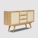 Ver imagem 4 de Balcão Alia 2 Portas 3 Gavetas 100 % MDF Pés de Madeira 135 cm X 36 cm Tauari - Telinha Rattan