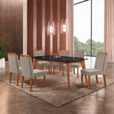 Ver imagem 1 de Conjunto Sala de Jantar Mesa Paris Madeira Maciça 180x90cm Tampo Retângular Vidro Preto com 6 Cadeir