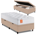 Ver imagem 1 de Cama Box Baú Colchão Solteiro Molas Ensacadas Real 88x188x68cm Branco / Bege Inducol