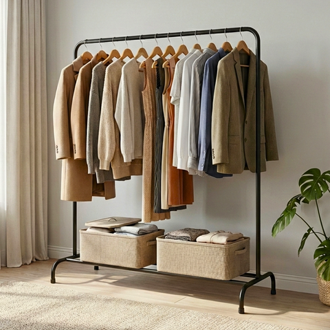 Arara Guarda-roupas Cabideiro com 1 Prateleira Sapateira Organização Versátil Closet Estilo Aberto