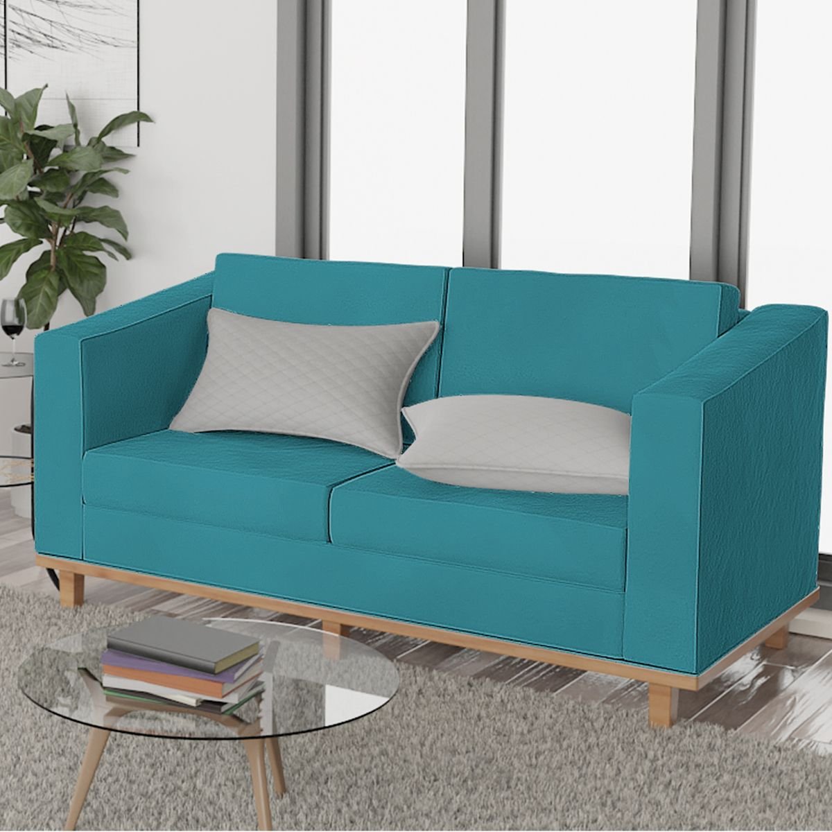 Sofá 2 Lugares Europa Suede Azul Turquesa ADJ Decor - 2