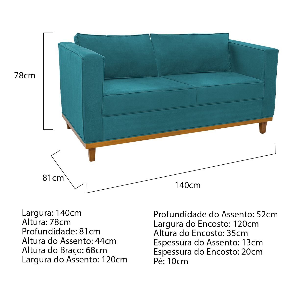 Sofá 2 Lugares Europa Suede Azul Turquesa ADJ Decor - 4