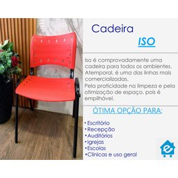 Kit com 4 Cadeiras Iso para Escola Escritório Comércio Vermelha Base Preta - 9