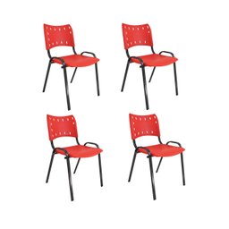 Kit com 4 Cadeiras Iso para Escola Escritório Comércio Vermelha Base Preta - 2