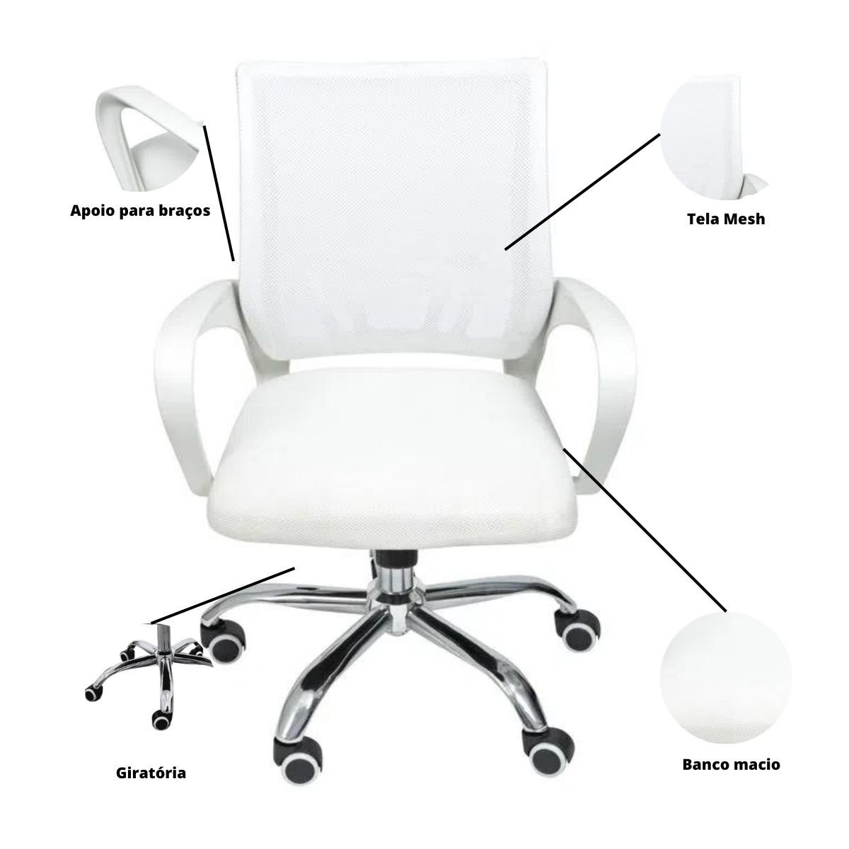 Kit 2 Cadeiras de Escritório Begonia Mesh Ergonômico Branco - 3