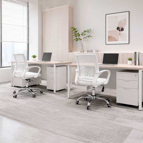 Kit 2 Cadeiras Begônia Ergonômica Tela Mesh Apoio Lombar até 120kg Branco