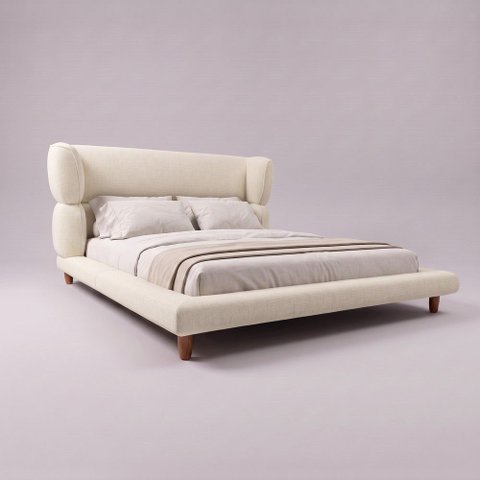 Cama Box Base King com Cabeceira Mochi 193x203 Estofada Orgânica Japonesa Linho Bege - Desk Design