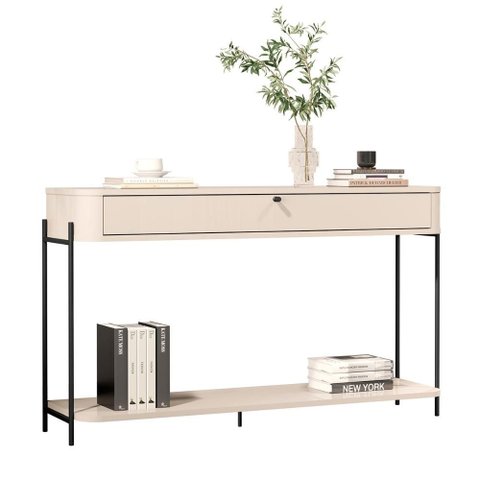 Aparador Buffet Sala Tucupí com 1 Gaveta e Pés de Metal Off White/preto