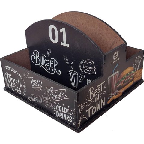 25 Suportes Porta Guardanapos e Sachês de Mesa Mdf Burger para Lanchonete 1 Ao 25 Numerados
