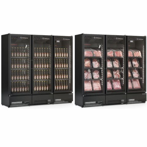 Expositor Vertical Linha Carbono 3 Portas de Vidro Gcbc1450cb Gelopar Refrigerador 1468 Litros 220v