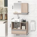 Ver imagem 3 de Conjunto Gabinete Banheiro Venus 60cm Madeirado Inteiro - Gabinete + Cuba + Espelheira + Tampo Vidro