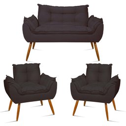 Kit Namoradeira Opala + 2 Poltronas para Sala Balaqui Decor Cor:cinza - 1
