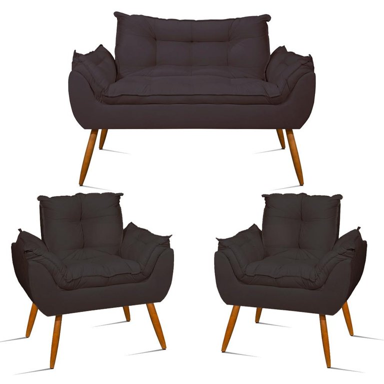 Kit Namoradeira Opala + 2 Poltronas para Sala Balaqui Decor Cor:cinza