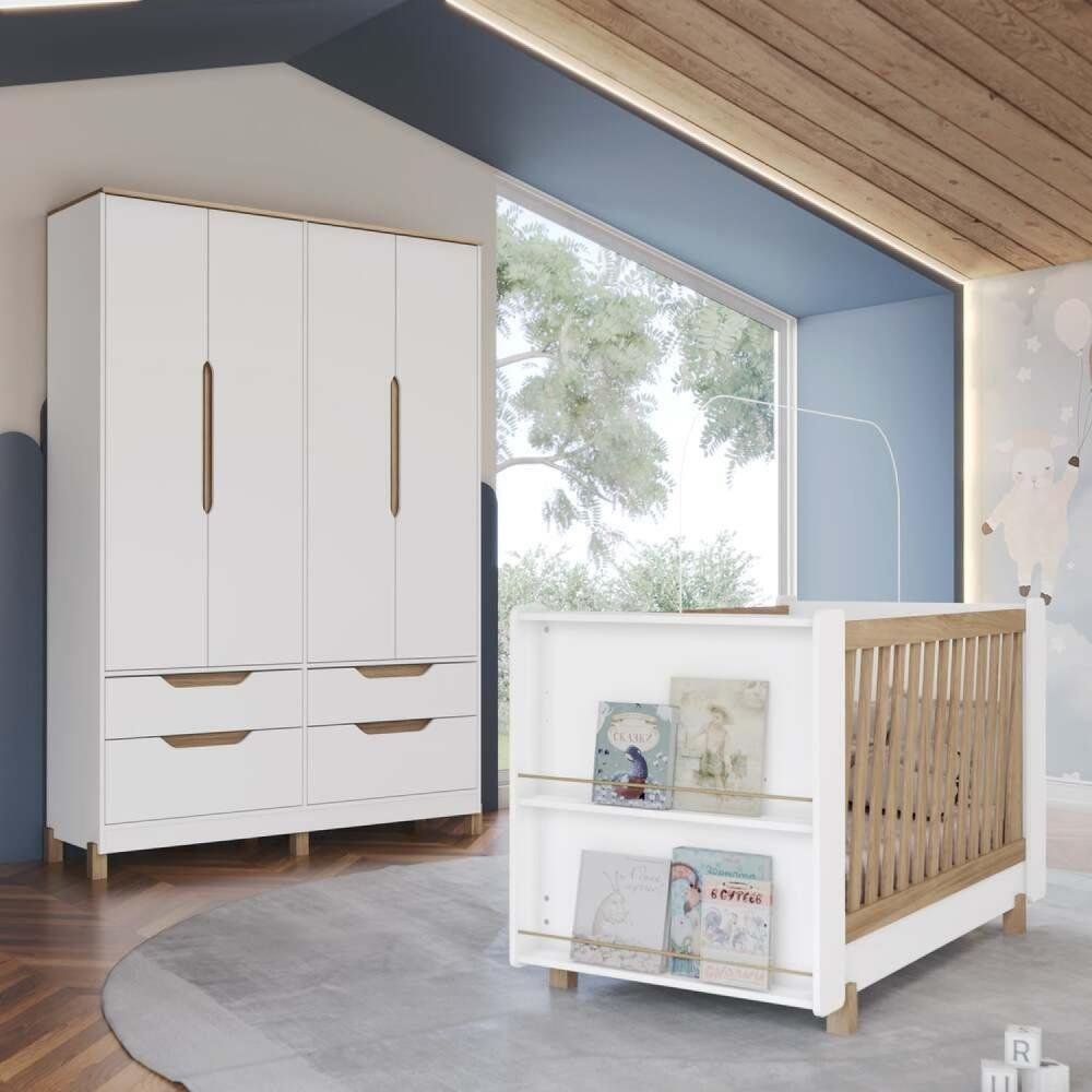 Bebe Ratero Quarto de Bebê Retro Completo Berço e Guarda Roupa 100% Mdf Zara Branco ...