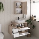 Ver imagem 2 de Conjunto Gabinete Banheiro Nivus 80cm (armário + Cuba + Espelheira) Madeirado / Branco