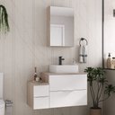 Ver imagem 1 de Conjunto Gabinete Banheiro Nivus 80cm (armário + Cuba + Espelheira) Madeirado / Branco