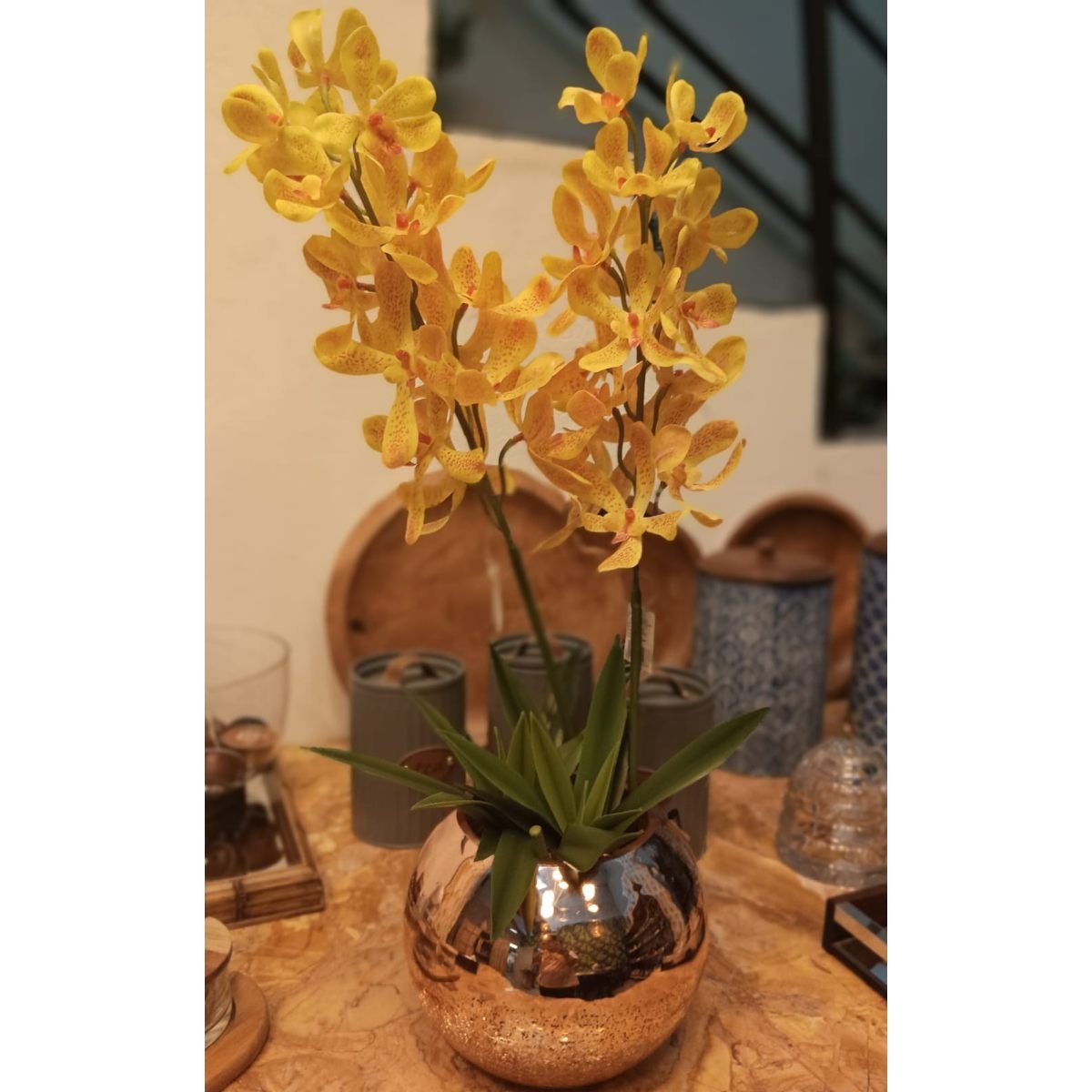 Haste De Flor Artificial Orquídea Vanda Amarela 85 Cm - 2