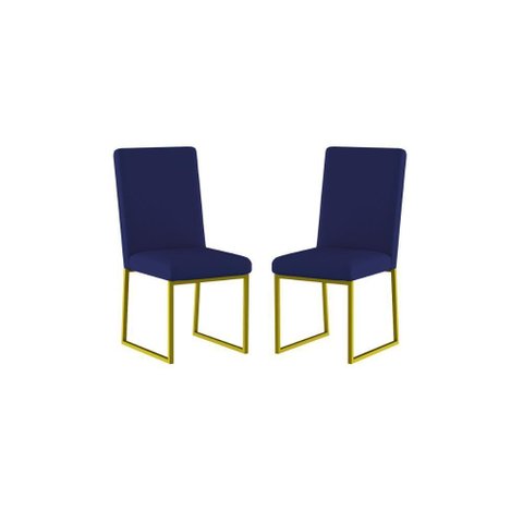 Kit 2 Cadeiras para Mesa de Jantar Base Industrial Dourado Balaqui Azul Marinho