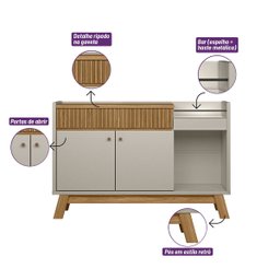 Aparador Buffet Bar 0,87 X 1,33 com 2 Portas 1 Gaveta Lucca Nature/off White - Edecasamoveis - 4