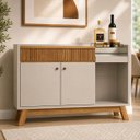 Ver imagem 1 de Aparador Buffet Bar 0,87 x 1,33 com 2 Portas 1 Gaveta Lucca Nature/Off White - Edecasamoveis
