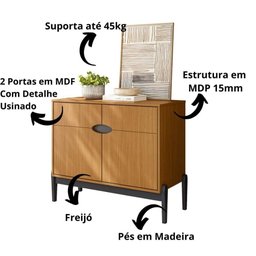 Cantinho do Café Aparador Buffet Intense 2 Portas C/ Pés em Madeira Freijó/preto - 3
