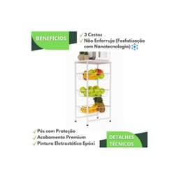 Fruteira de Chão para Cozinha Cesto 3 Andares Branca F.plus - 3