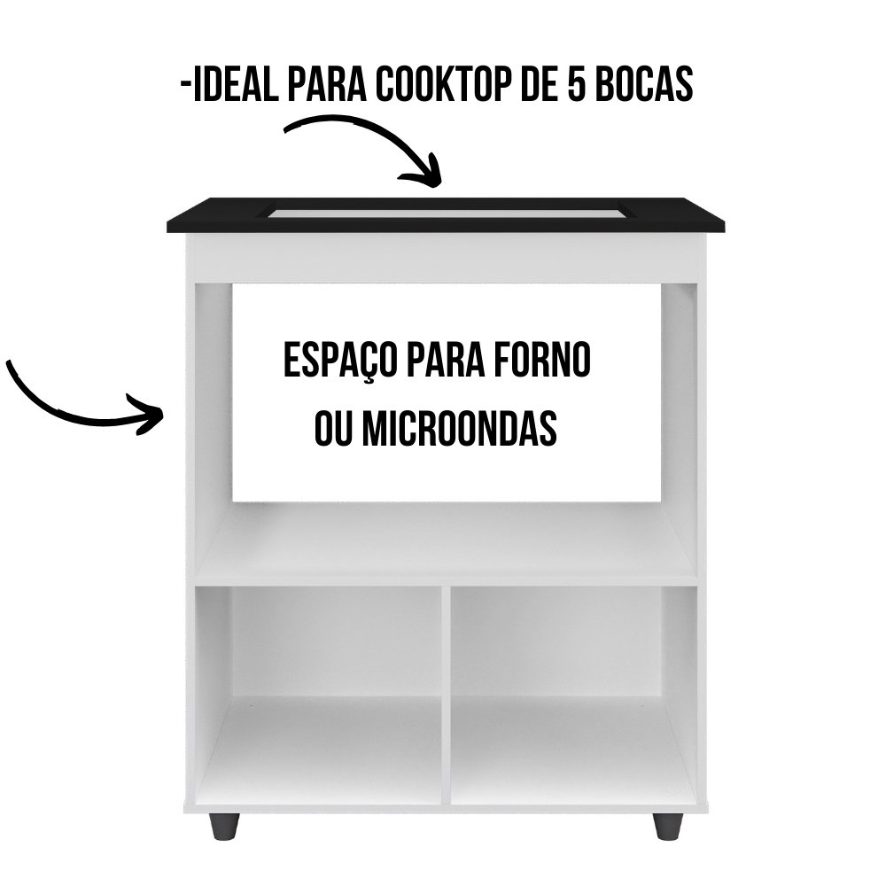 Balcão para Cooktop Elisa 5 Bocas 2 Portas Branco Moblis - 3