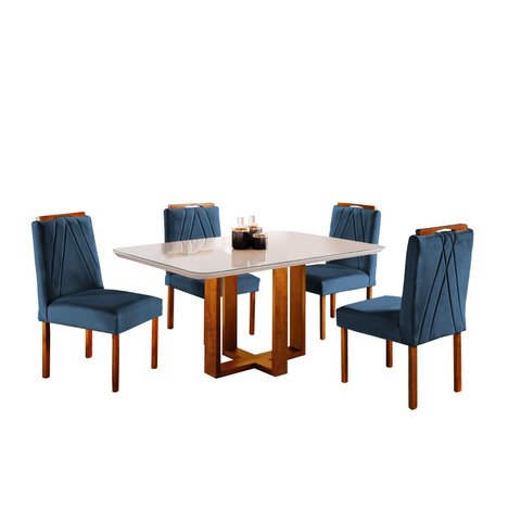 Conjunto Sala de Jantar Lisy 4 Lugares Mesa e Cadeiras Madeira Maciça Verona