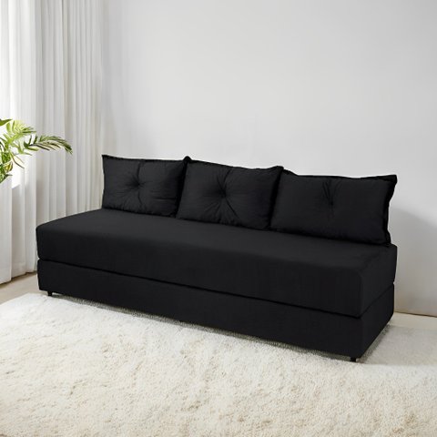 Sofá Cama 3em1 em Tecido Suede com Almofadas - Sofá que Vira Cama Multifuncional :preto