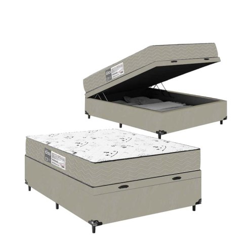 Baú Viúva + Colchão D33 One Face - Suede Bege - E-shop Casa