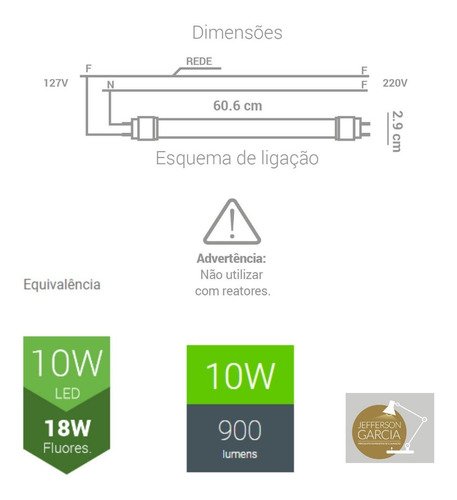 Lampada T8 Tubular Led 60cm 10w Bivolt Neutro ou Quente Opus - Branco-neutro - 110v/220v - 2