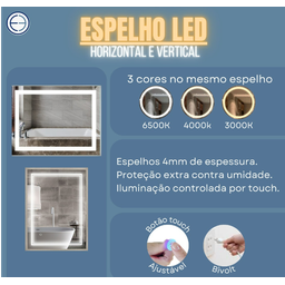 Espelho 70x90 Led Frio Neutro e Quente Banheiro Retangular 700x900 Tecla Touch - 7