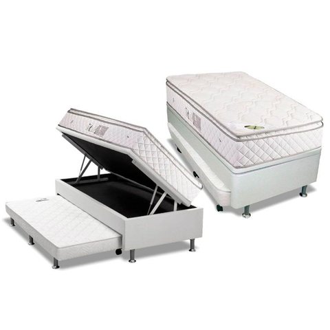 Cama Box Baú c/Auxiliar Solteiro: Colchão Molas Luckspuma MasterPocket Luck Spring + Box CRC Courano