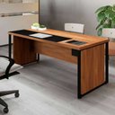 Ver imagem 2 de Mesa Diretor com Caixa de Tomadas e Porta Objetos para Escritório 180cm Corporate Nogal e Preto Marrom