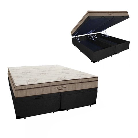 Cama Box Baú Queen Suede + Colchão Molas Ensacadas Pró Vida 73X158X198:Preto
