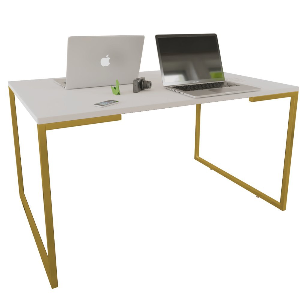 Mesa Escritório Base Metal Dourado Tampo Branco 120 Cm House - 1