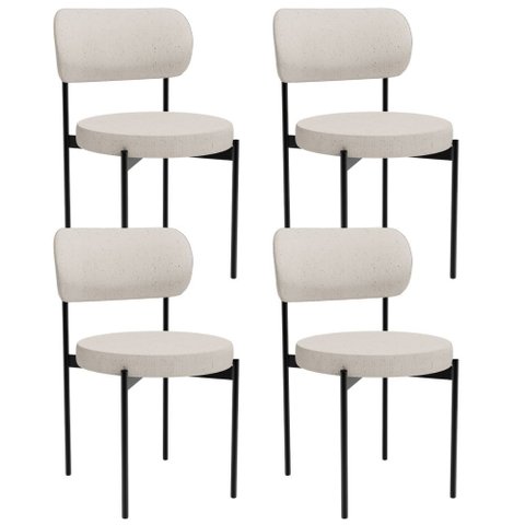 Kit 04 Cadeiras Estofadas para Sala de Jantar Louvre L02 Linho Cru - Lyam Decor